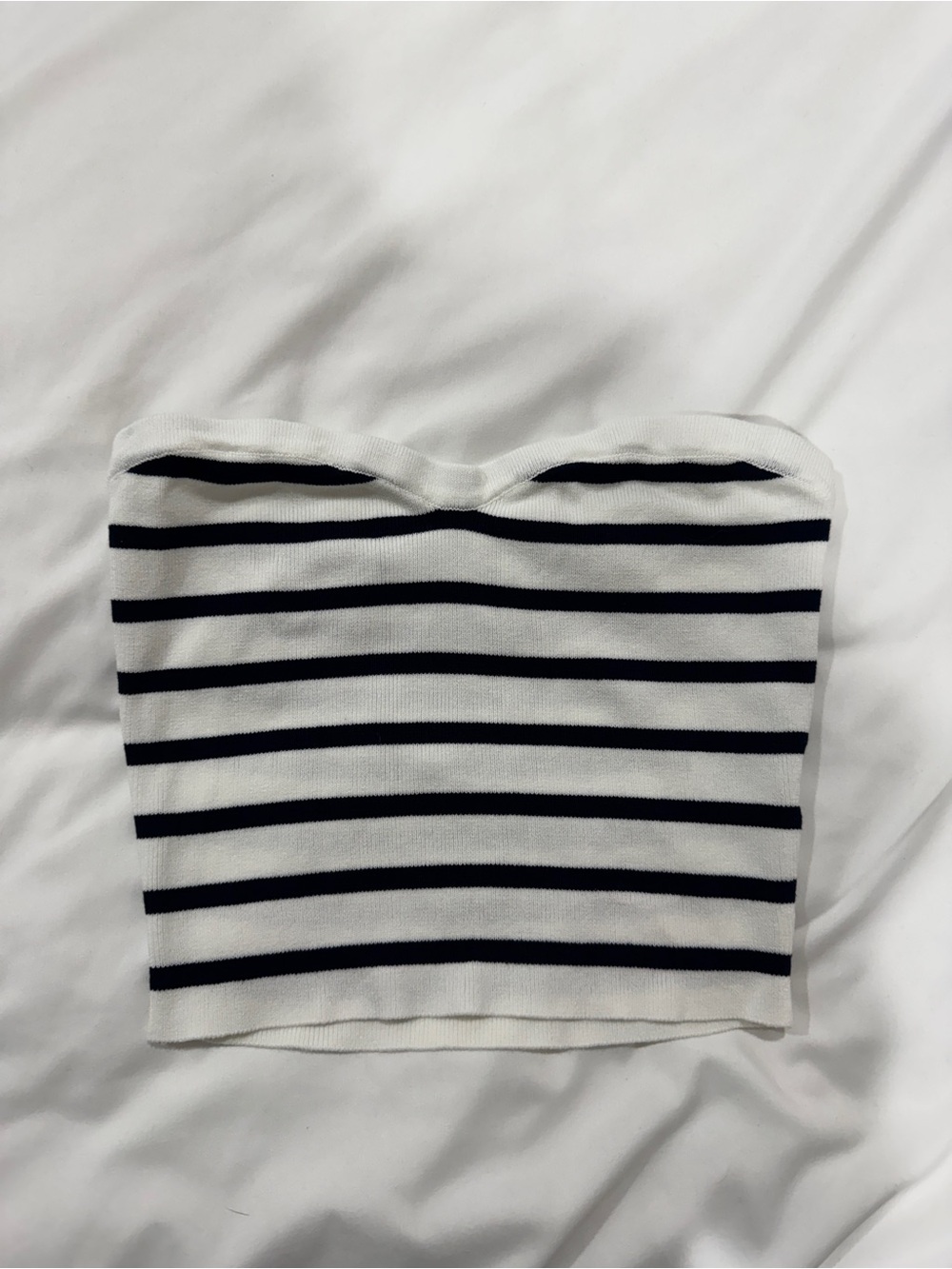 Striped Tube Top - White & Navy Blue